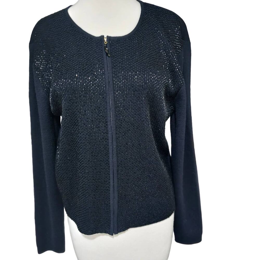 Classiques Entier Merino Wool Beaded Zip up  Black Sweater Size M